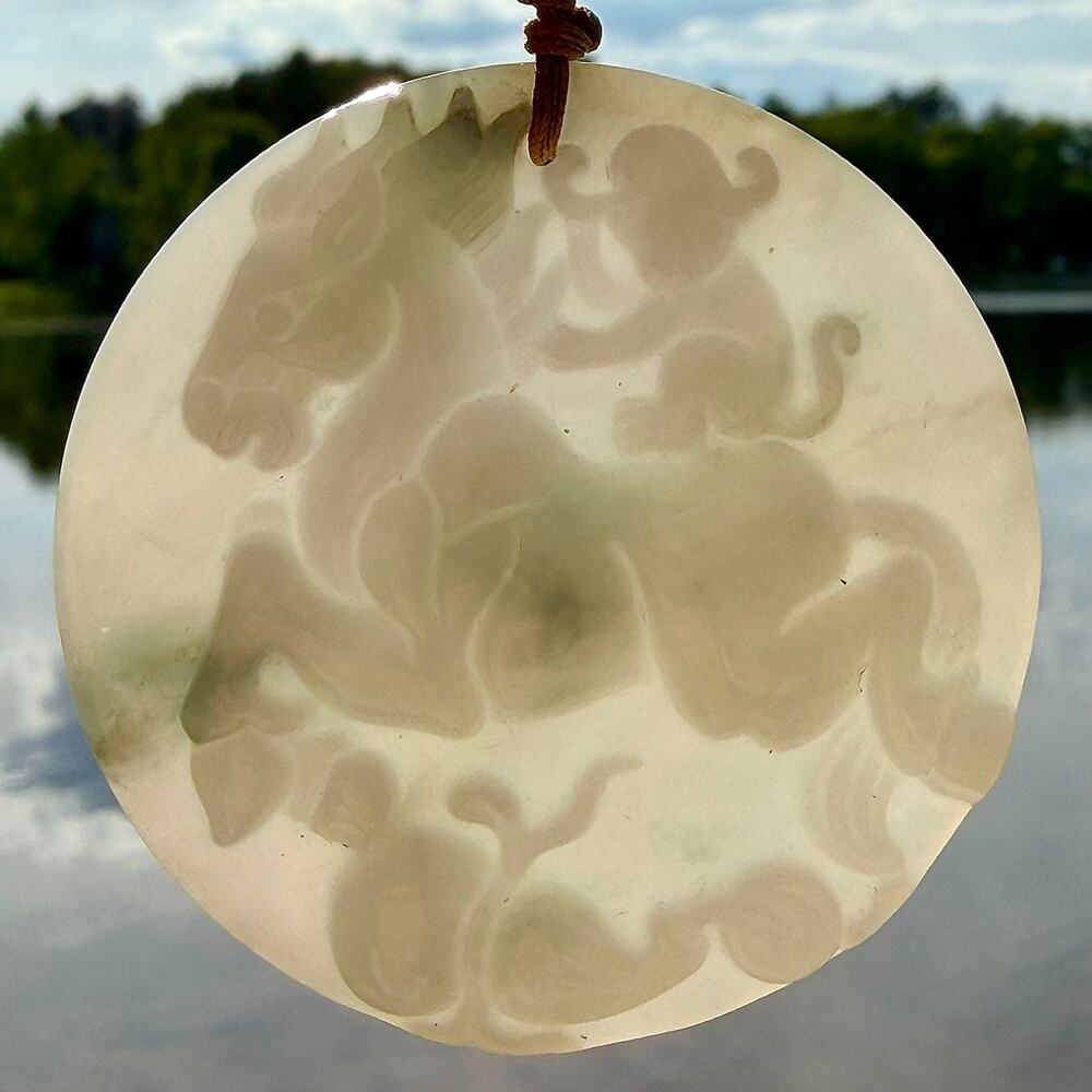Certified Type A Jadeite Horse & Monkey Pendant | Burmese Jade Necklace